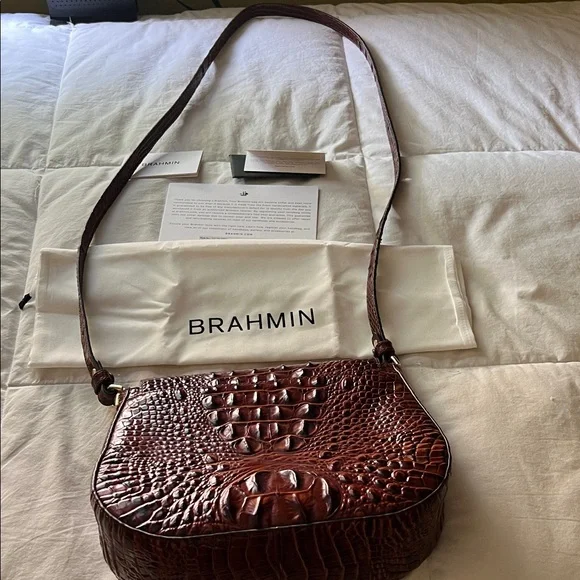 Brahmin Rich Brown Croc-Embossed Crossbody Bag - Picture 5 of 9